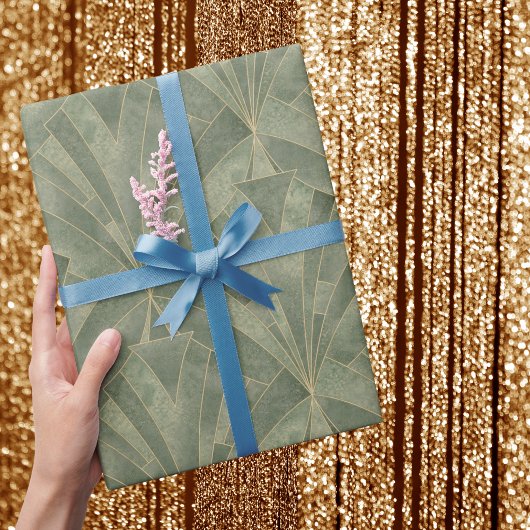 Smaragdgroen en Goud Art Deco Patroon Cadeaupapier
