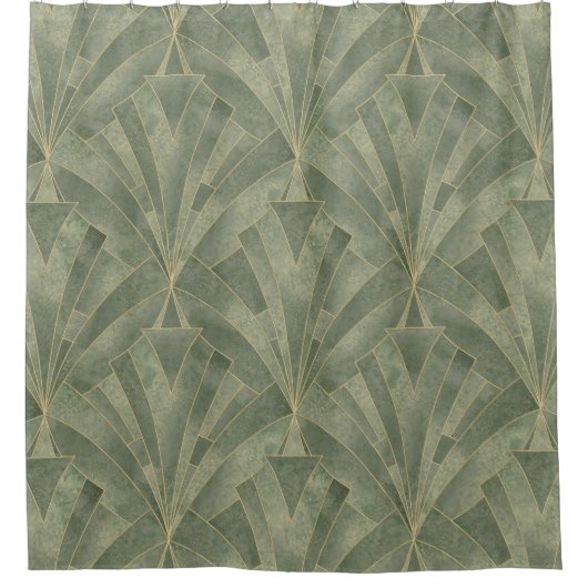 Smaragdgroen en Goud Art Deco Patroon Douchegordijn (Voorkant)