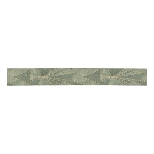 Smaragdgroen en Goud Art Deco Patroon Grosgrain Lint (Voorkant)