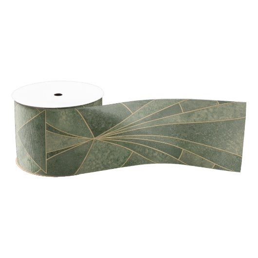 Smaragdgroen en Goud Art Deco Patroon Grosgrain Lint (Spoel)