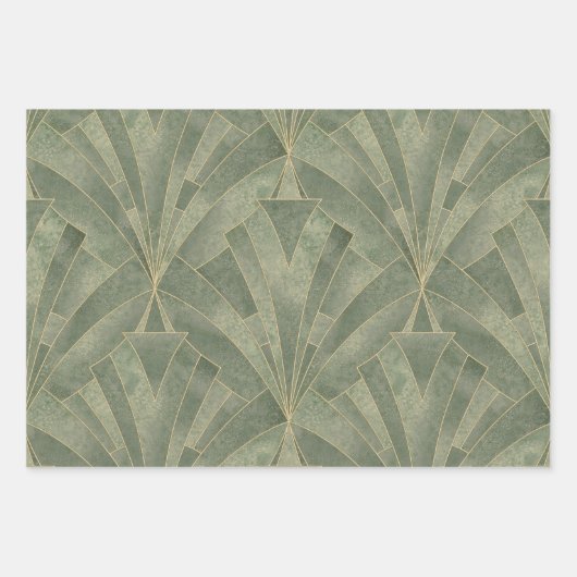 Smaragdgroen en Goud Art Deco Patroon Inpakpapier Vel (Voorkant)