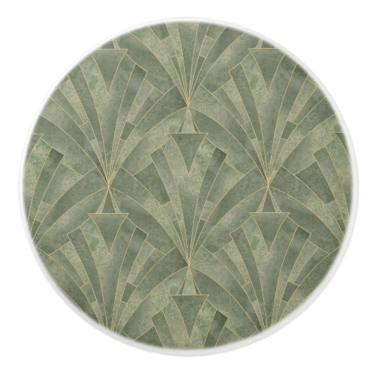 Smaragdgroen en Goud Art Deco Patroon Keramische Knop (Voorkant)