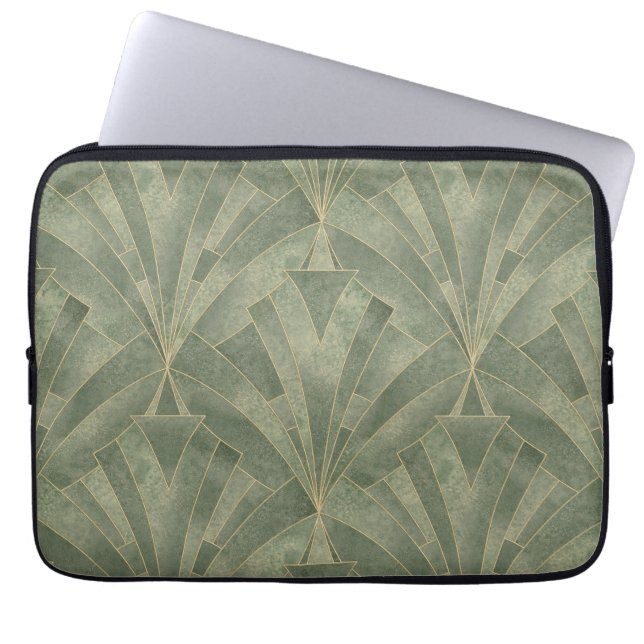 Smaragdgroen en Goud Art Deco Patroon Laptop Sleeve (Voorkant)