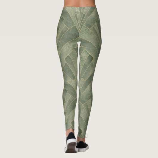 Smaragdgroen en Goud Art Deco Patroon Leggings (Achterkant)