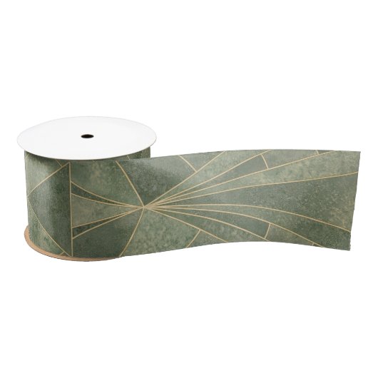 Smaragdgroen en Goud Art Deco Patroon Satijnen Lint (Spoel)
