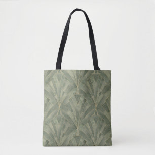 Smaragdgroen en Goud Art Deco Patroon Tote Bag