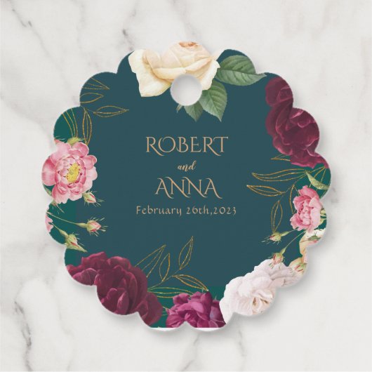 Smaragdgroen en goud Bloemen bruiloft Bedankjes Labels (Achterkant)