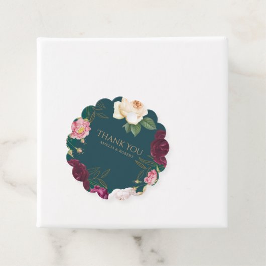 Smaragdgroen en goud Bloemen bruiloft Bedankjes Labels (In situ)