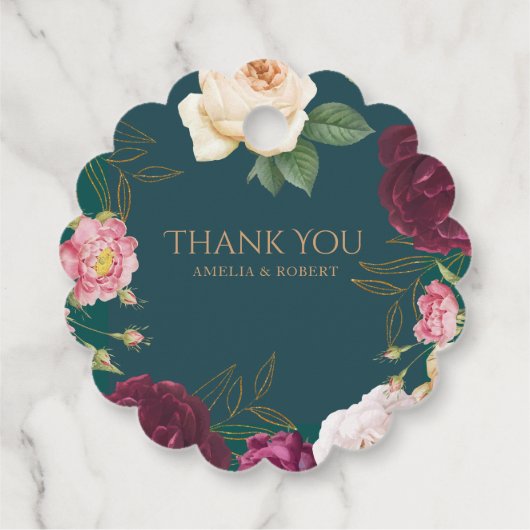 Smaragdgroen en goud Bloemen bruiloft Bedankjes Labels (Achterkant)