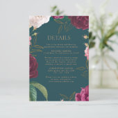 Smaragdgroen en goud Bloemen bruiloft Informatiekaartje (Staand voorkant)