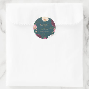 Smaragdgroen en goud Bloemen bruiloft Ronde Sticker