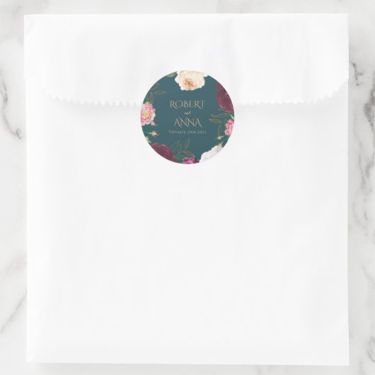 Smaragdgroen en goud Bloemen bruiloft Ronde Sticker (Tas)
