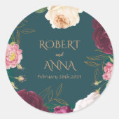 Smaragdgroen en goud Bloemen bruiloft Ronde Sticker (Voorkant)