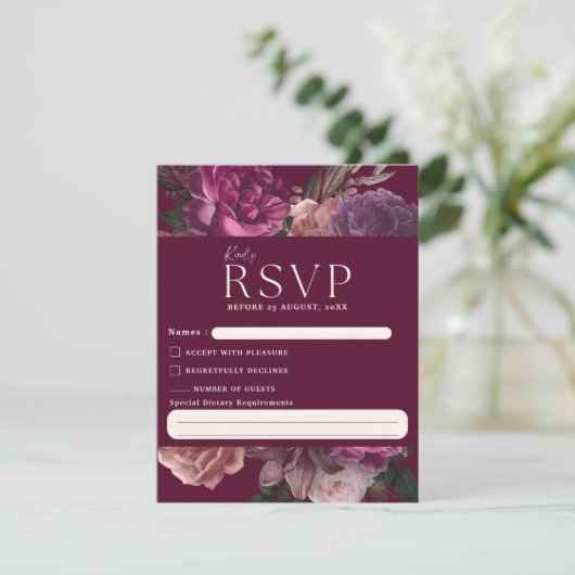 Smaragdgroen en goud Bloemen bruiloft RSVP Kaartje (Staand voorkant)