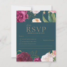 Smaragdgroen en goud Bloemen bruiloft RSVP Kaartje