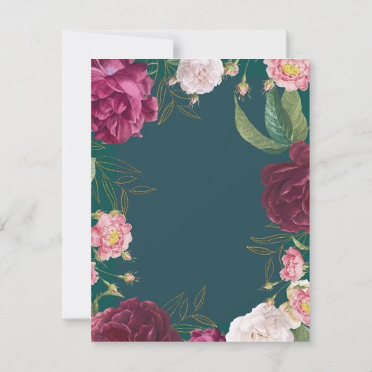 Smaragdgroen en goud Bloemen bruiloft RSVP Kaartje (Achterkant)