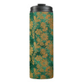 Smaragdgroen en Goud  Bloemen Damask Thermosbeker (Voorkant)