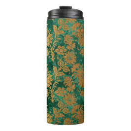 Smaragdgroen en Goud  Bloemen Damask Thermosbeker