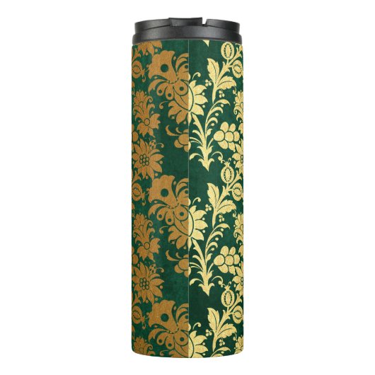 Smaragdgroen en Goud  Bloemen Damask Thermosbeker (Achterkant)