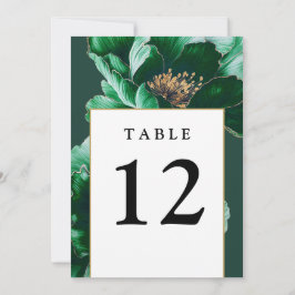 Smaragdgroen en goud bloemen moderne tafel nummers kaart