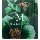 Smaragdgroen en goud bloemenmonogram Elegant Douchegordijn (Voorkant)