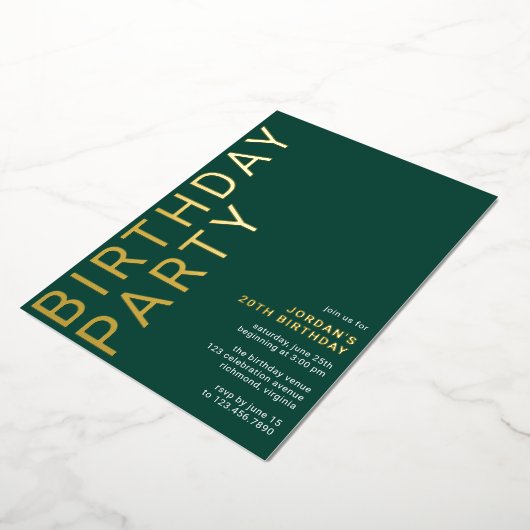 Smaragdgroen en goud | Elegant Elke leeftijd Verja Folie Uitnodiging (Gedraaid)