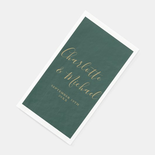 Smaragdgroen en goud Elegant Script bruiloft Servet (Hoek)