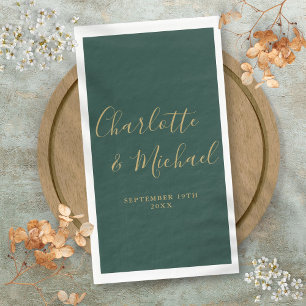 Smaragdgroen En Goud Elegant Script Trouwen Servet