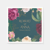 Smaragdgroen en goud Floral bruiloft servetten (Voorkant)
