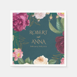 Smaragdgroen en goud Floral bruiloft servetten