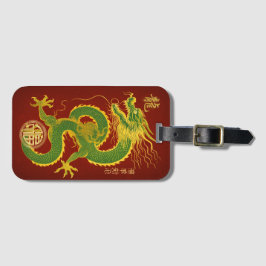 Smaragdgroen en goud geluks-draak van de maan bagagelabel
