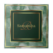 Smaragdgroen en goud geometrisch marmer tegeltje (Voorkant)