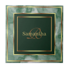 Smaragdgroen en goud geometrisch marmer tegeltje