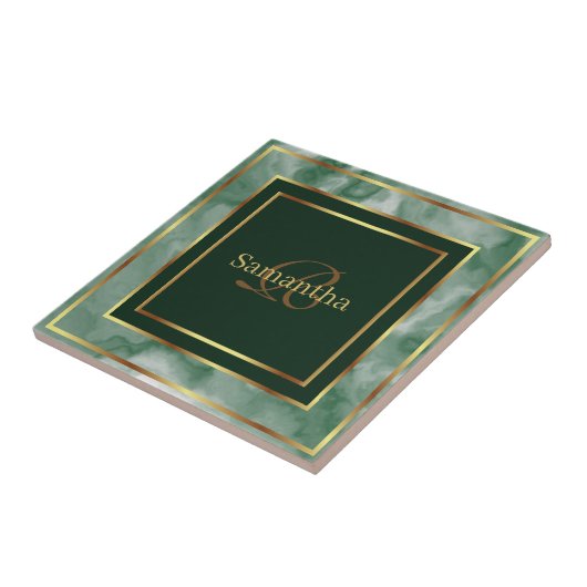 Smaragdgroen en goud geometrisch marmer tegeltje (Zijkant)