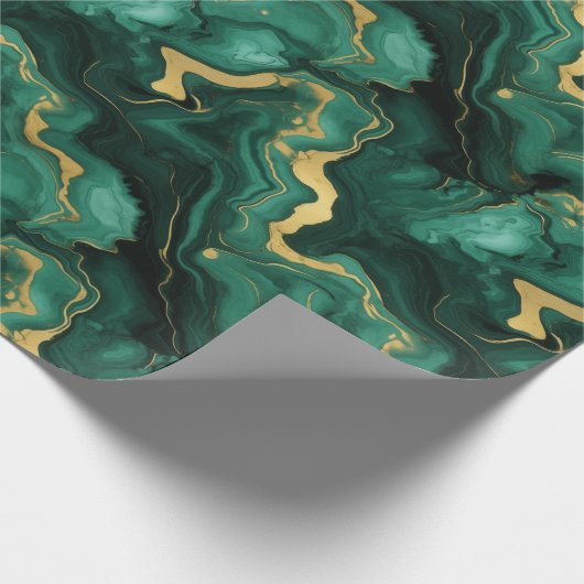 Smaragdgroen en goud marmeren vloeibare stijl patr cadeaupapier (Hoek)