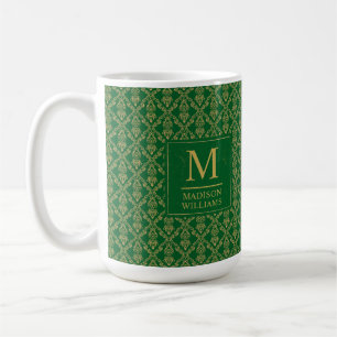 Smaragdgroen en goud naadloos damastpatroon koffiemok