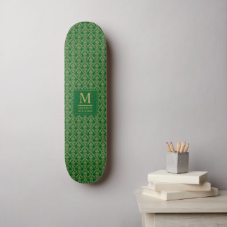 Smaragdgroen en goud naadloos damastpatroon persoonlijk skateboard