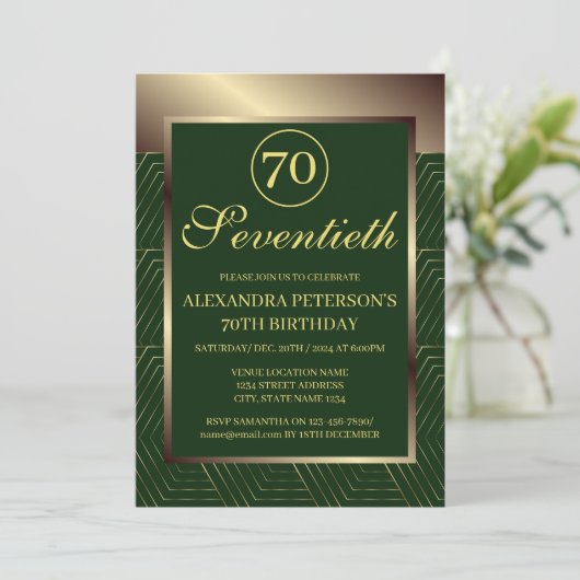 Smaragdgroen en goud patroon grens verjaardag kaart (Staand voorkant)