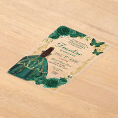 Smaragdgroen en goud Prinses Quinceañera Acryl Uitnodigingen (Laagn)