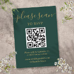 Smaragdgroen en Goud QR Code Bruiloft RSVP Informatiekaartje<br><div class="desc">Een eenvoudige,  elegante smaragdgroene en gouden script RSVP-bijsluiterkaart met uw eigen QR-code en bruiloft website details in chique typografie. Ontworpen door Thisnotme©</div>