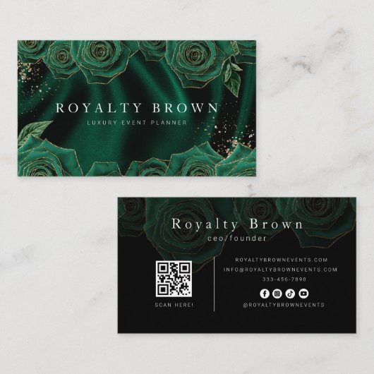 Smaragdgroen en Goud Roos Visitekaartje (Voorkant / Achterkant)
