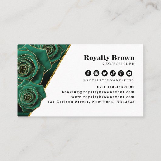 Smaragdgroen en Goud Roos Visitekaartje (Achterkant)