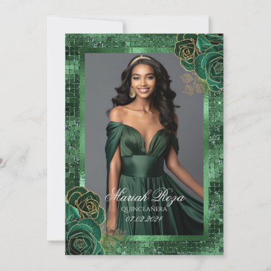 Smaragdgroen en Goud Verjaardag Foto uitnodiging (Voorkant)