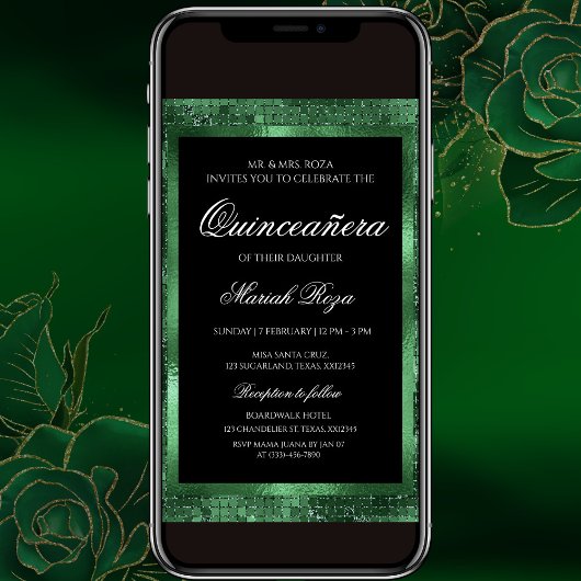 Smaragdgroen en Goud Verjaardag Foto uitnodiging