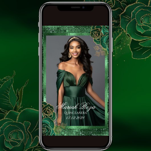 Smaragdgroen en Goud Verjaardag Foto uitnodiging