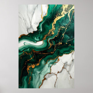 Smaragdgroen en Goudblad Abstract Marmer Poster
