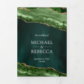 Smaragdgroen en Gouden Agaat Foto Collage Bruiloft Drieluik Uitnodiging (Cover)