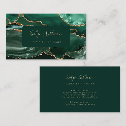 Smaragdgroen en gouden agaat visitekaartje (Voorkant / Achterkant)