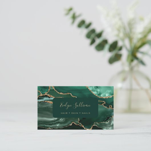Smaragdgroen en gouden agaat visitekaartje (Staand voorkant)