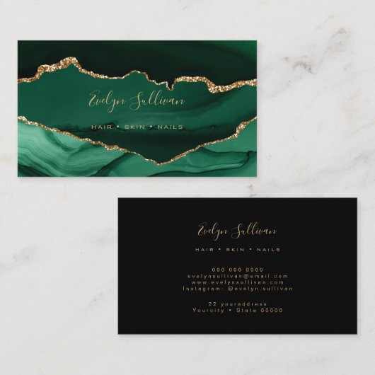 Smaragdgroen en gouden agaat visitekaartje (Voorkant / Achterkant)